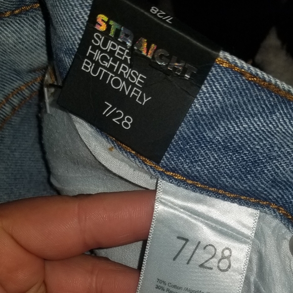 NWT Simple Society Straight Super Hi Rise Buttonfly distressed sequin jeans - Picture 5 of 6